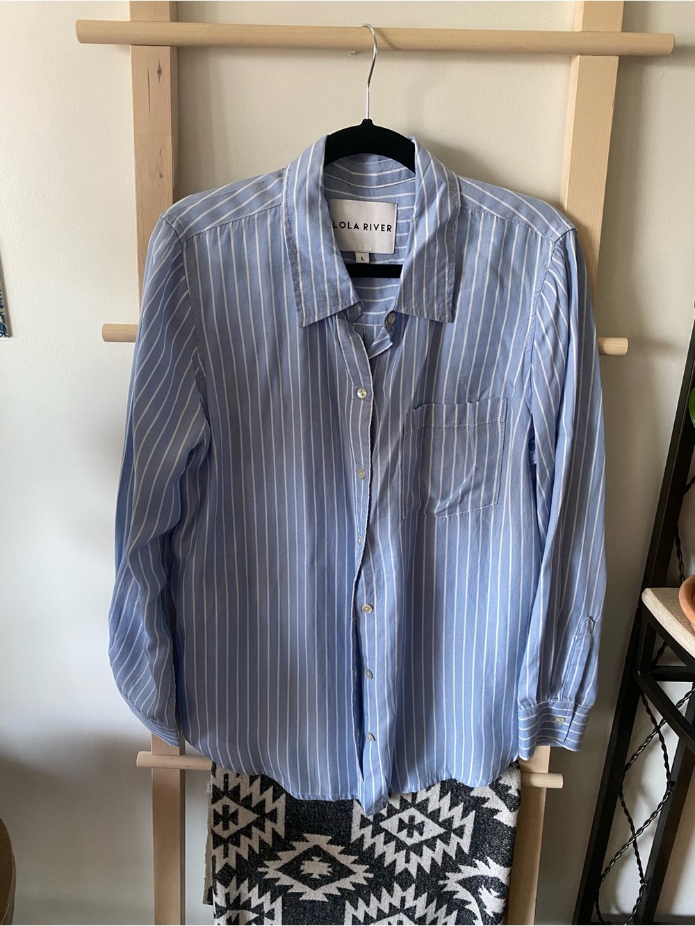 Lola River Blue & White Stripe Casual Button-Down Shirt